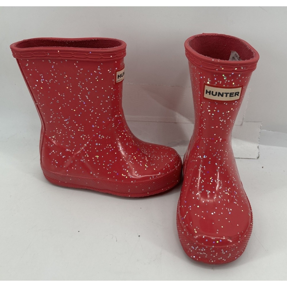 Hunter Kids First Classic Pink Glitter Rain Boots Girls Size 7